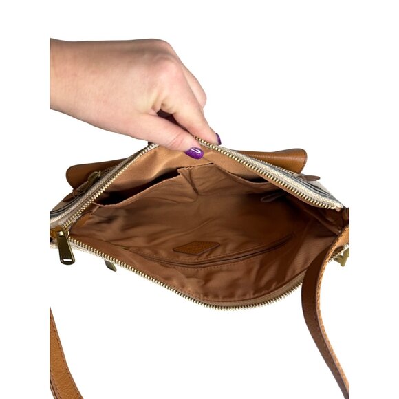 Fossil  Striped Fabric Brown Leather Trim Crossbody Shoulder Bag - Picture 5 of 9